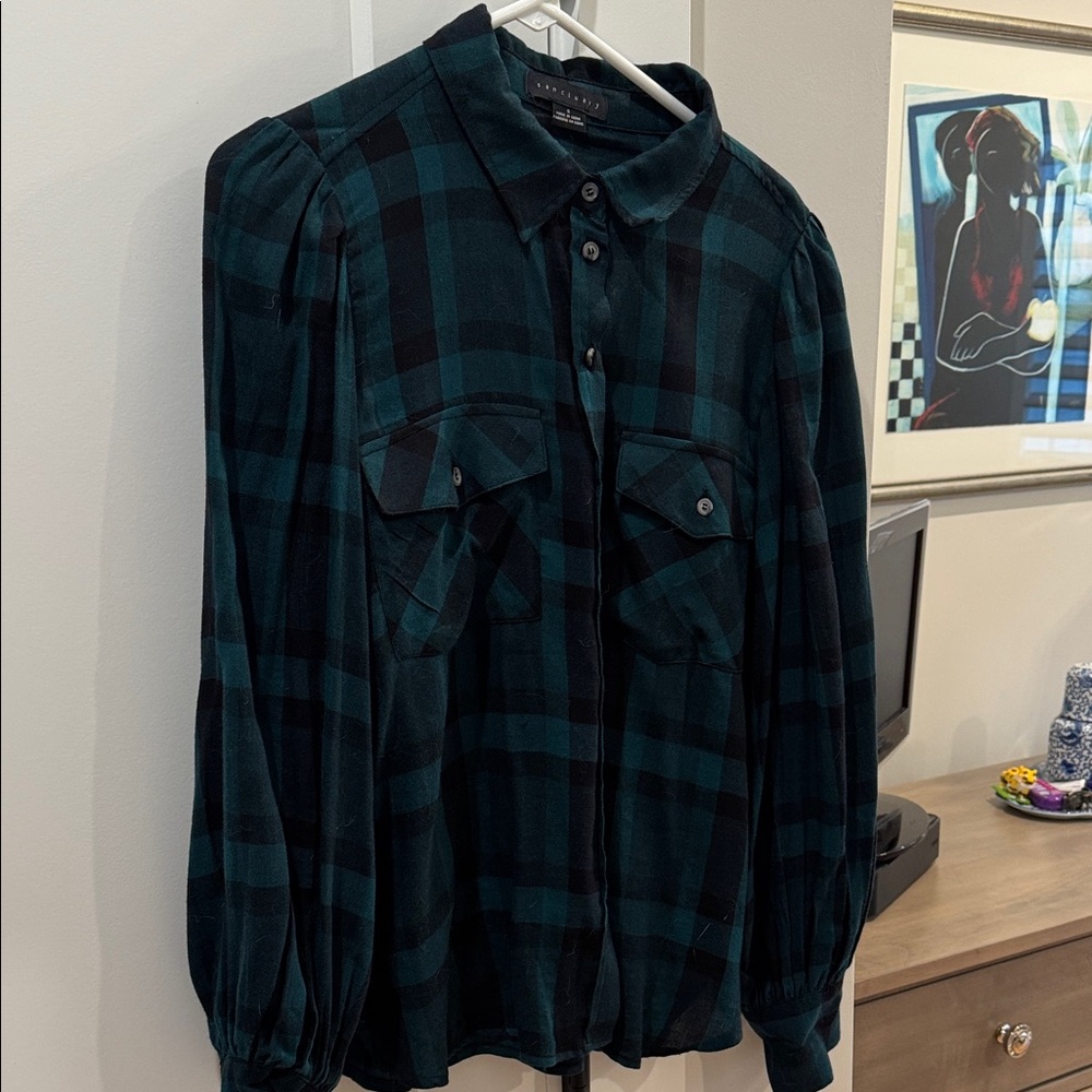 Sanctuary Green and Black Plaid Blouse